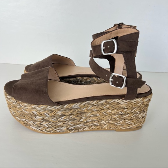 ZARA Trafaluc Brown Suede Jute Raffia w Faux Leather Woven Platform Sandal Sz 39 - Picture 6 of 11